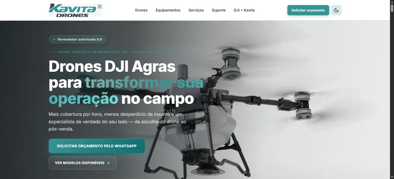 Tela inicial do site Kavita Drones
