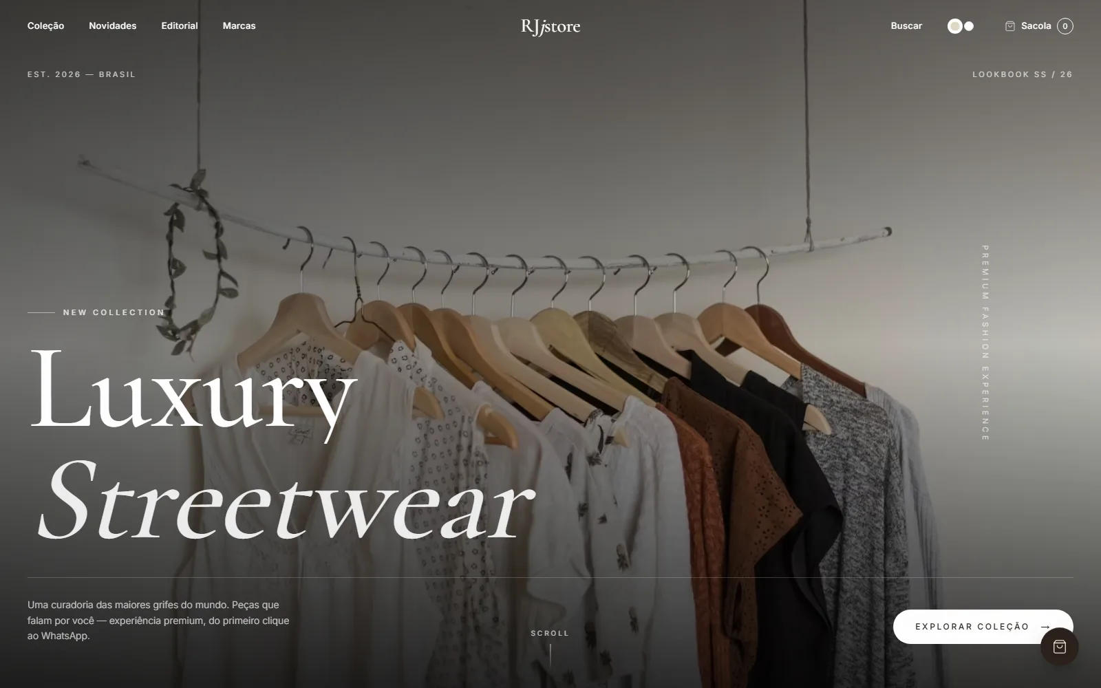 Tela inicial do site RJjstore